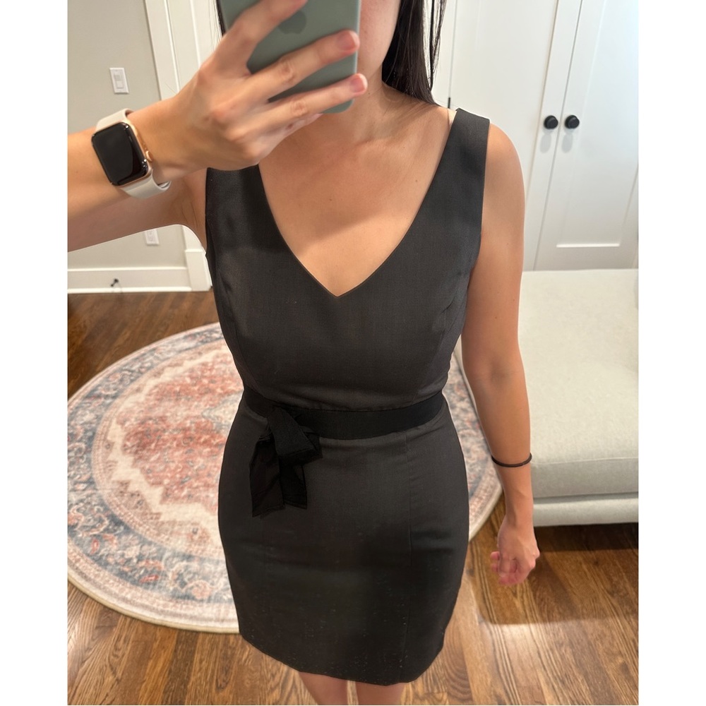 Forever21 gray v neck and back dress with black bow - S
